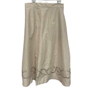 Pendleton Beige Embroidered Linen Midi Skirt Size 10 Modest Minimalist